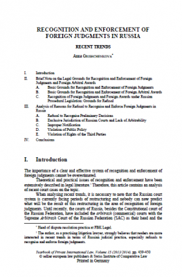 Recognition and enforcement of foreign judgments in Russia
